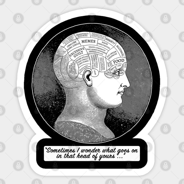 Funny Vintage Phrenology Head Illustration - Dark Humor Sticker by DankFutura